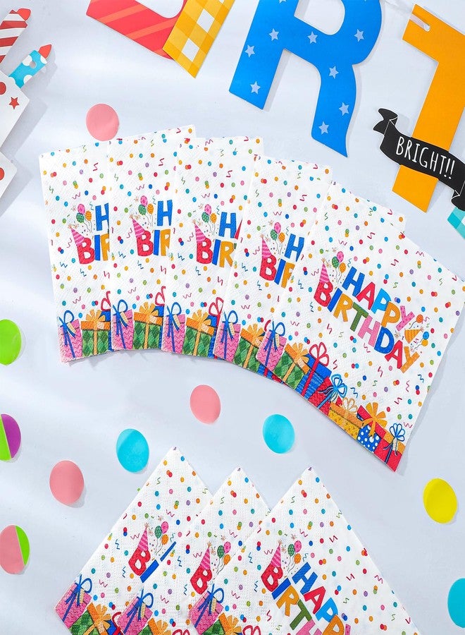 NatNarr 100 Pcs Happy Birthday Napkins Kids 5X5 Inch Rainbow Birthday Cocktail Napkins with Colorful Dots and Gift Boxs Pattern Design, Birthdays Party Supplies Suitable for Women & Kids - Image 4